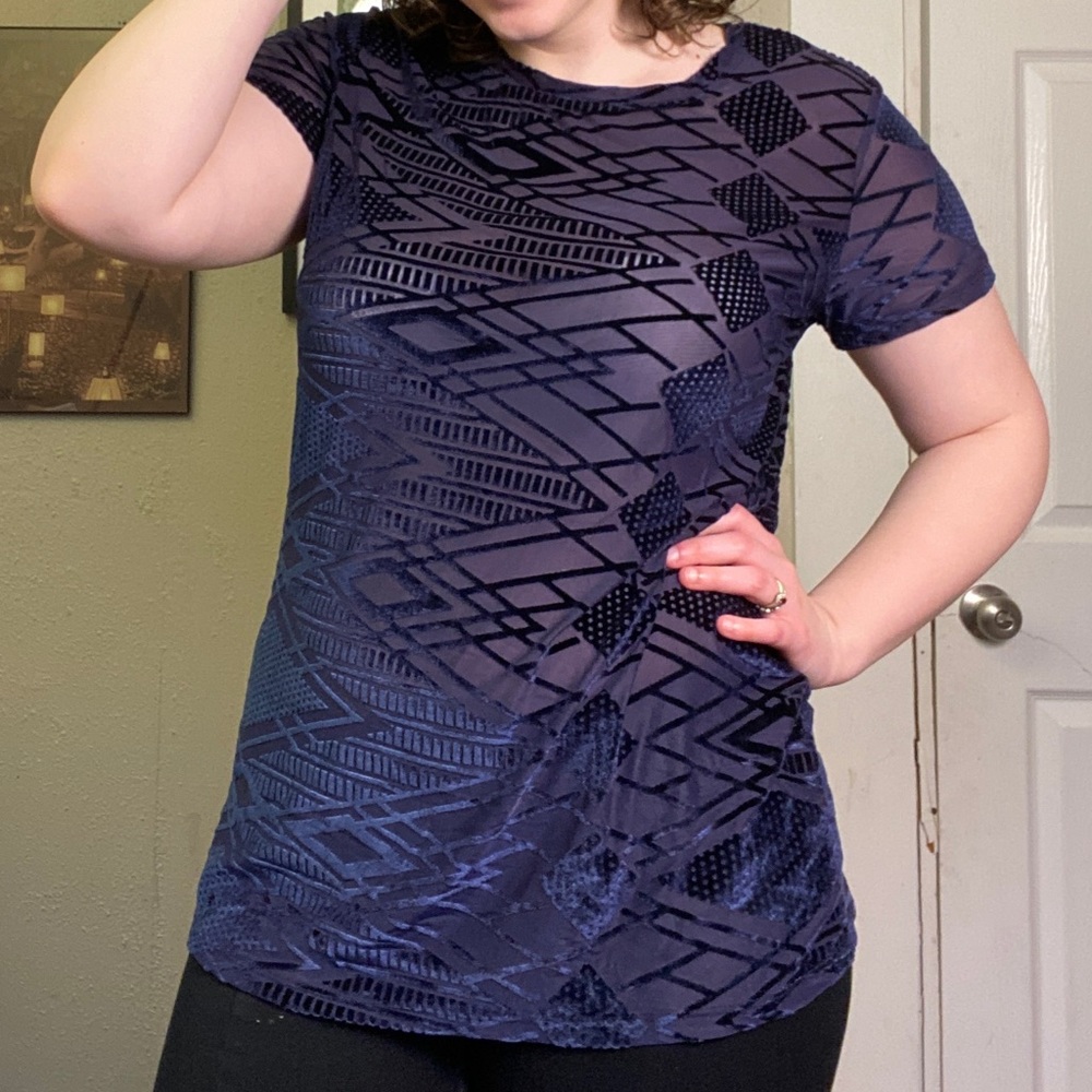 HANNAH Blue Patterned Velvet Shirt